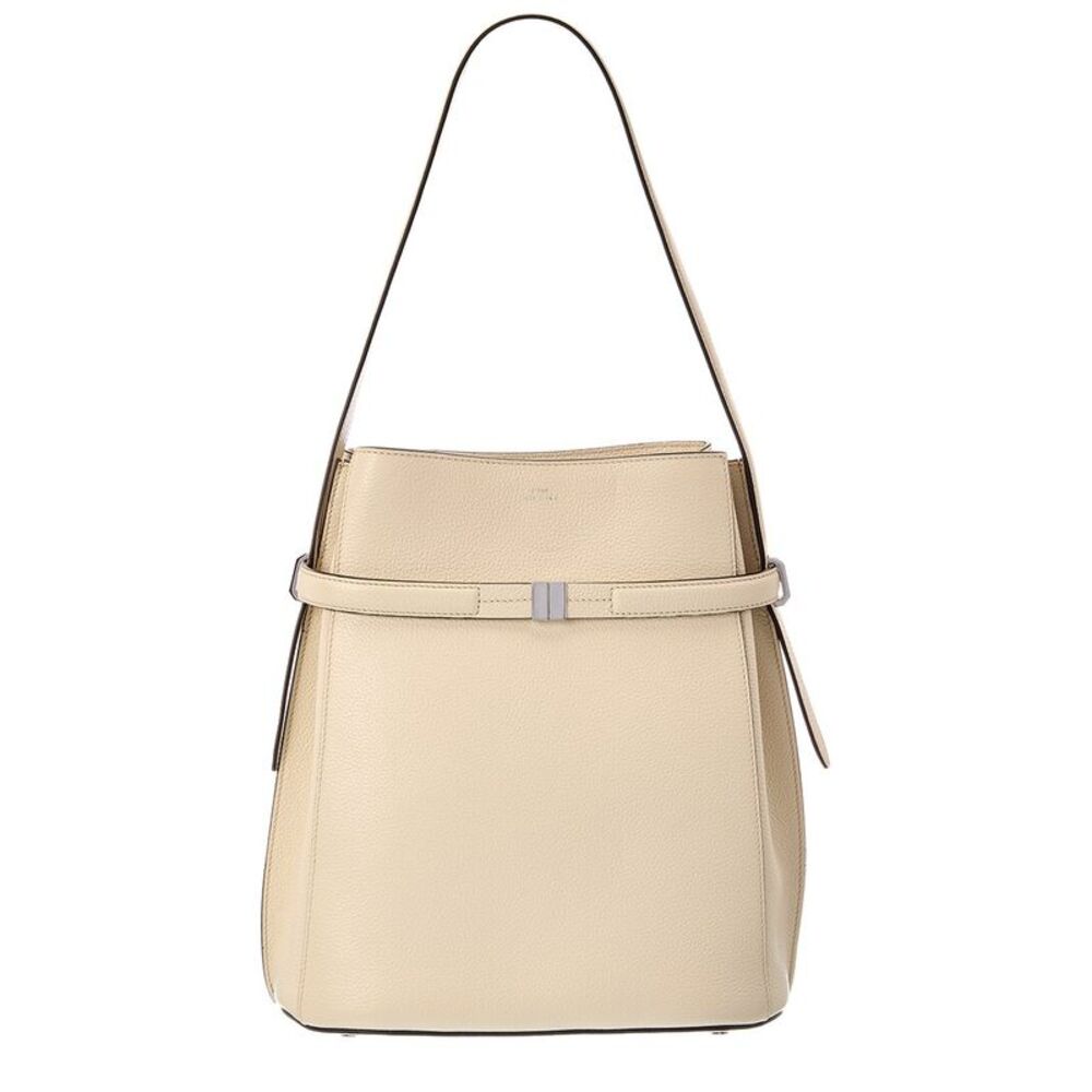 Toteme Belted Leather Bucket Bag, Beige
